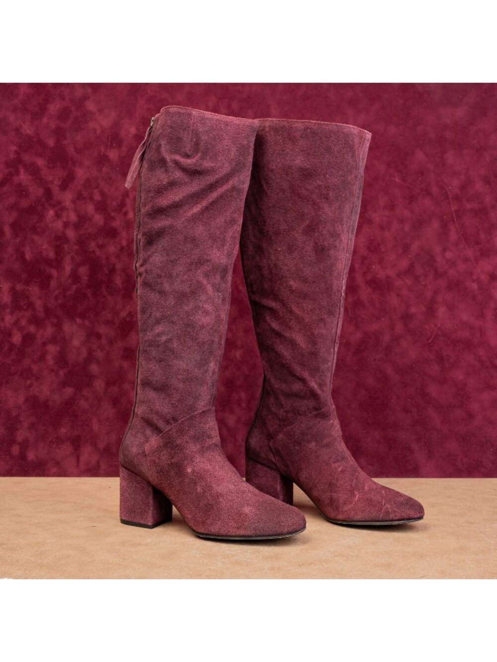 Free People Women Star Burgundy Distress Suede 60s Zip Boots sz 8US EUR38